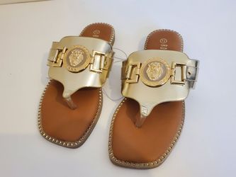 Black Gold-Accent Thong Sandals size 7