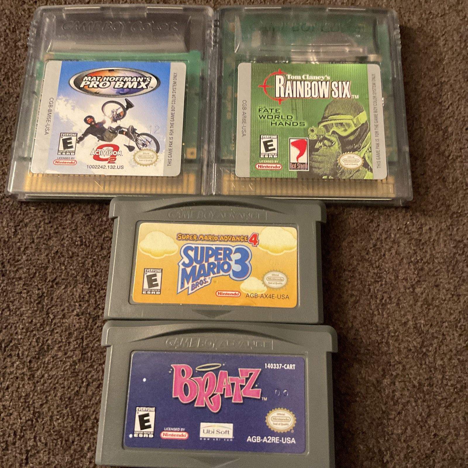 🔥Gameboy Game lot Of 4, Super Mario 3, Bratz, Rainbow 6, Pro Box, Game Boy Color