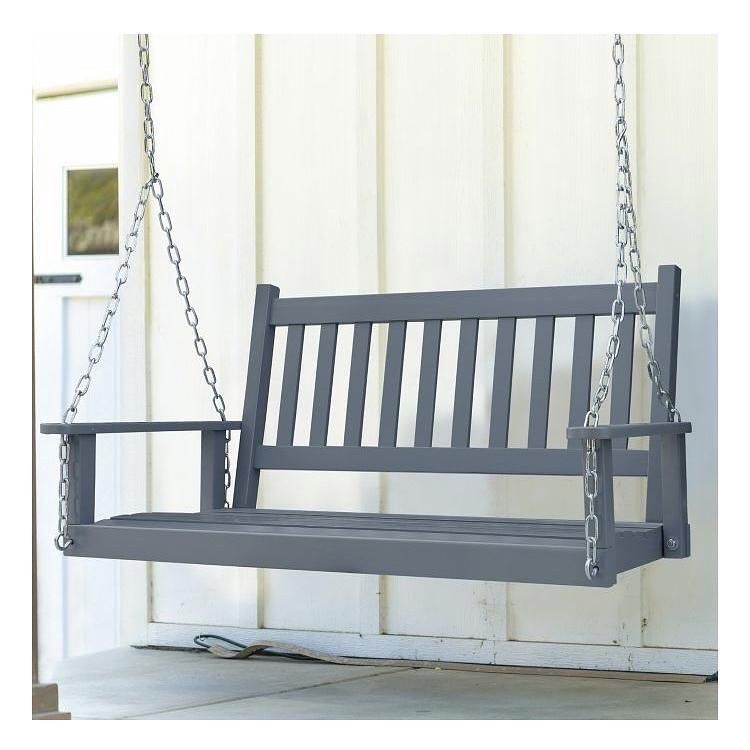 
Dark Gray Outdoor Wooden Porch Swing with Chains for Two Person