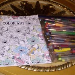 Color Art Book & 50 Assorted Gel Pens Bundle (Used)