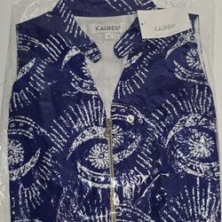 Kahindo Blue Eye Print Zip Front Vest Women’s Size L – New
