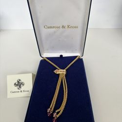 JBK Camrose & Kross Jackie Kennedy Gold Slide Necklace Ruby Pink COA Box
