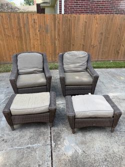Outdoor Wicker Chairs with Ottomans Set of 2