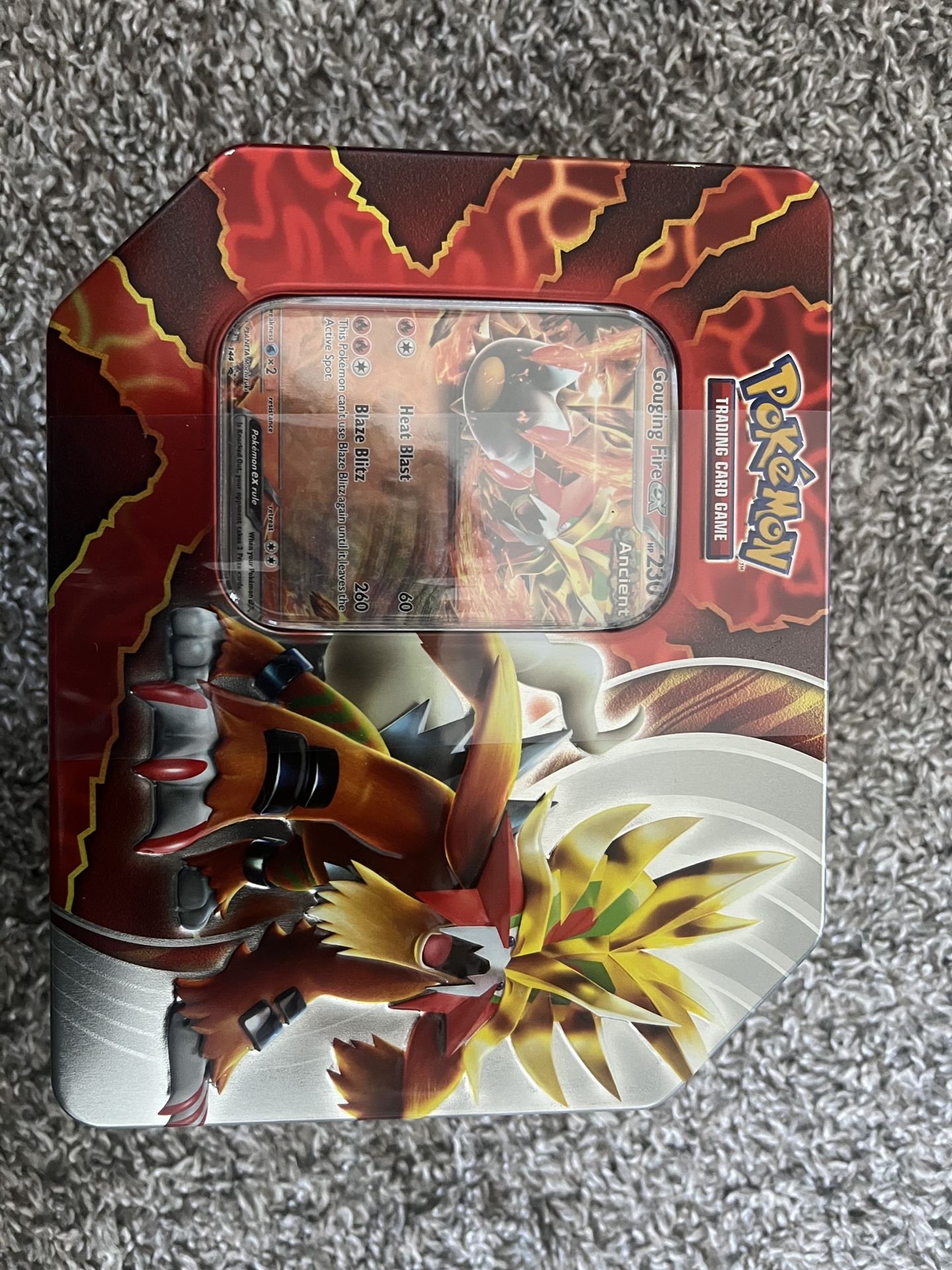 Pokemon Paradox Destinies Gouging Fire ex Tin