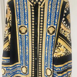 NWTRare VERSACE Crown Baroque Barocco Pattern Botton Up Silk Shirt Blouse Size M