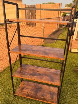 Industrial 4-Tier Metal and Wood Bookshelf