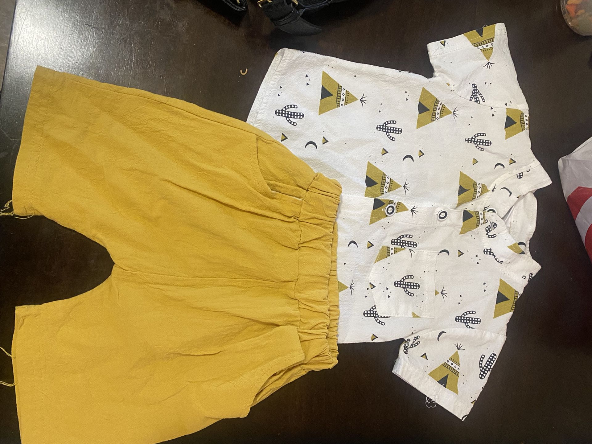 Shorts And Shirt Set, Yellow And White