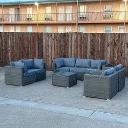 7-person New inbox patio furniture with storage cubes and cushions