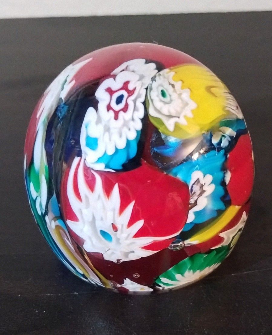 Round Millefiori Art Glass Paper Weight Multicolor