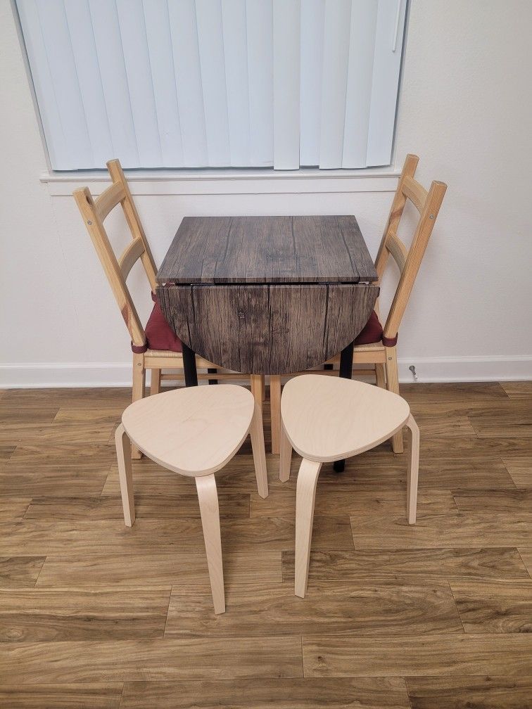 Foldable table, two chairs, two stools set