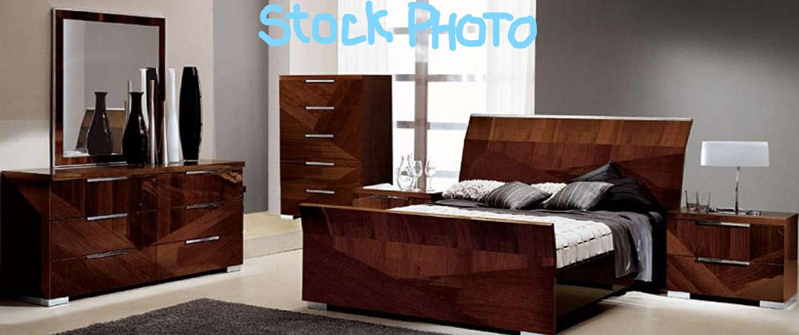 Scandinavian ALF Group, Italy ‘PISA’ Cal King Bedroom Set 5pcs Gloss Walnut Finish