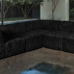 Brand New Black Super Plush Compressed Foam Modular Sectional Sofa w Ottoman