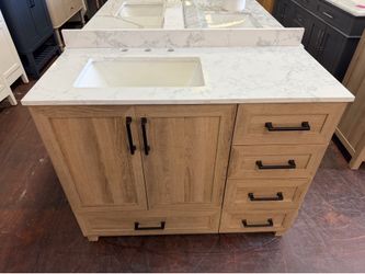 Tobana 42 in. Single Sink Freestanding Weathered Tan Bath Vanity with White Engineered Marble Top