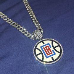 La Clippers Rhinestone Pendant With Iced Out Necklace 