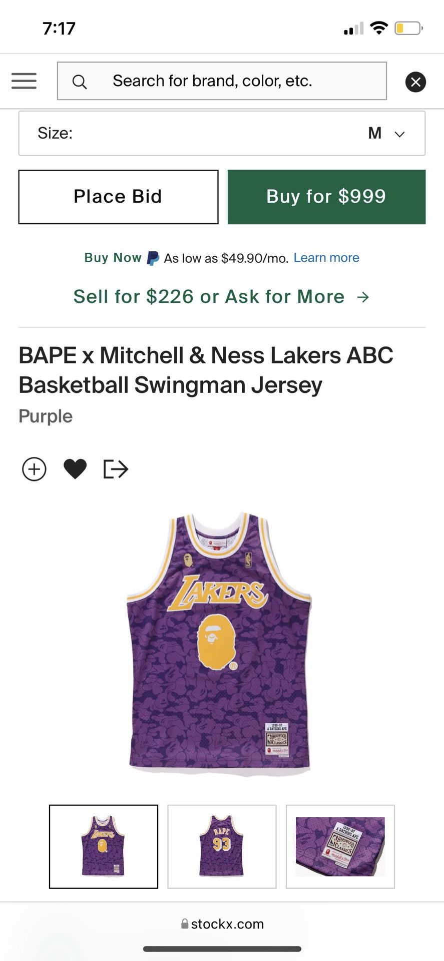 Bape x Mitchell & Ness Lakers ABC Basketball Swingman Jersey Purple