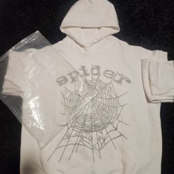 White Rhinestone Sp5der Hoodie Brand New New Used Size XL