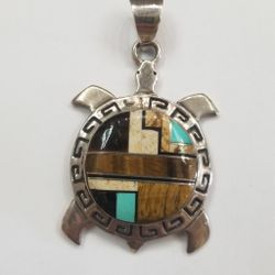 Turtle Pendant With Stone Inlays 