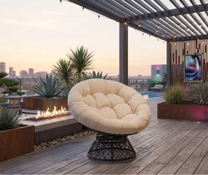 Papasan Swivel Chair with Cushion Black Frame Beige Sand Cushion
