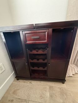 Dark Wood Bar Cabinet with Wine Rack