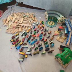 Thomas and friends wooden train lot! Bunch of trains and tracks! With storage box! Offers accepted!