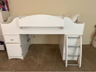 Twin Loft Bed with drawers, shelves, cabinet