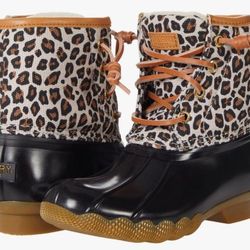 Little Girl Baby Girl Toddler Sperry Black And Leopard Rain Boot Shoes Size 7 7c Zapatos De Nina Chica Tamanio 7
