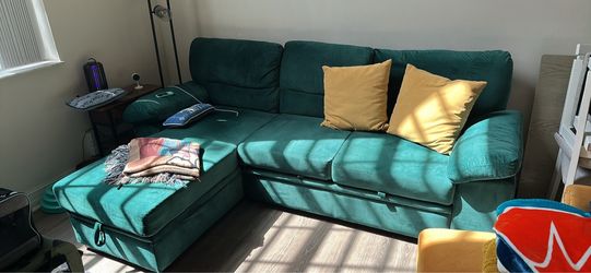 Teal Green Sectional Sofa with Chaise