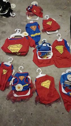 DC Comics original dog harness Superman and Supergirl harnessed and non harnessed different sizes