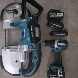 Makita Drill, Bandsaw And Batteries 