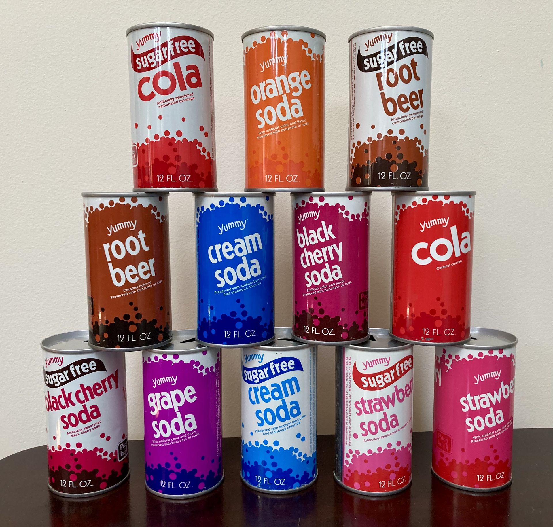 Vintage 1970’s Yummy Brand Soda Pop Cans.