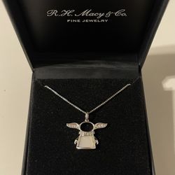 Mother of Pearl and Diamond Grogu 18” Pendant Necklace in Sterling Silver