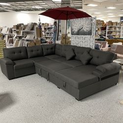 Extended 114" Pull Out Sleeper Sofa Bed Sectional Couch With Storage Chaise