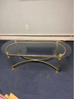 Vintage Hollywood Regency Brass & Oval Glass Coffee Table - Local Pickup Yaphank