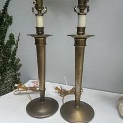 Pair Tapered Mid century Heavy Brass Lamps TALL
