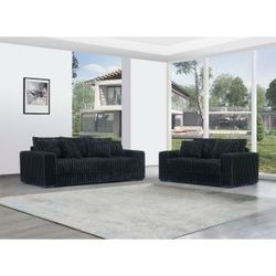 Brand new dark gray or black jumbo curdoroy 67" loveseat + 91" sofa 2PCs set