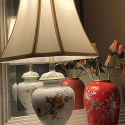 Vintage Floral Porcelain Lamp 