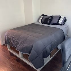 Queen platform bed frame with storage bins