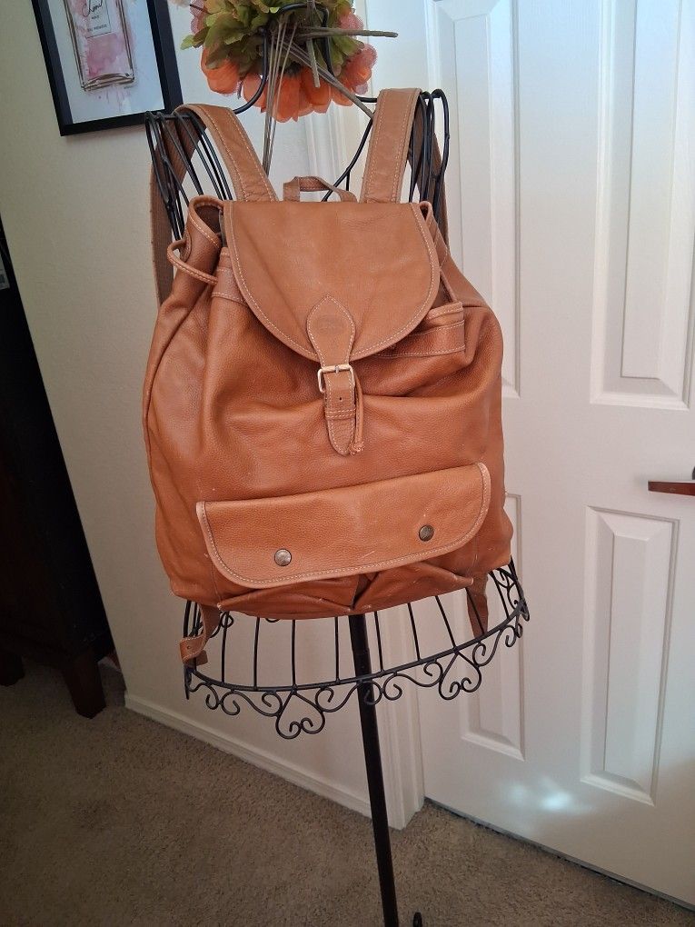 Vintage Longchamp GENUINE Leather Camel Color Backpack
