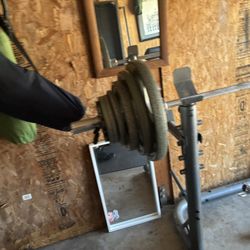 Complete Home Gym – 225 lb Olympic Set + Bench + 3 Bars