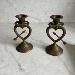 Brass Heart With Net Candle Holder 5 1/2 X 2 1/2