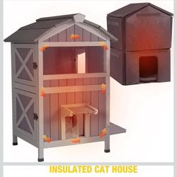 New in box Aivituvin Cat House Outdoor Feral Cat Enclosure, Weatherproof Warm Kitty Shelter with Large Balcony, Escape Doors AIR94-In
