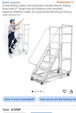 6-Step Rolling Ladder with Handrails Lockable Wheels, Rolling Stairs with 51" Heigh Anti-Slip Platform with Fencehail, Industrial Platform Ladder for 