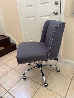 Gray Fabric Office Chair with Nailhead Trim