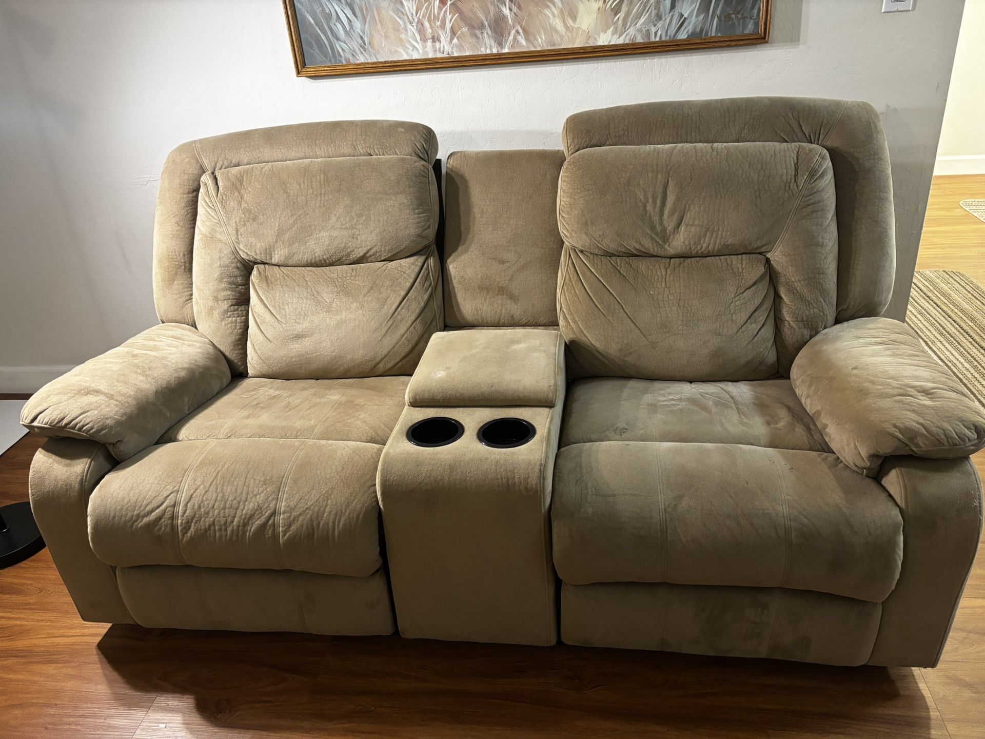 [$120 OBO] 2-Seater Recliner Couch with Storage Console – Good Condition