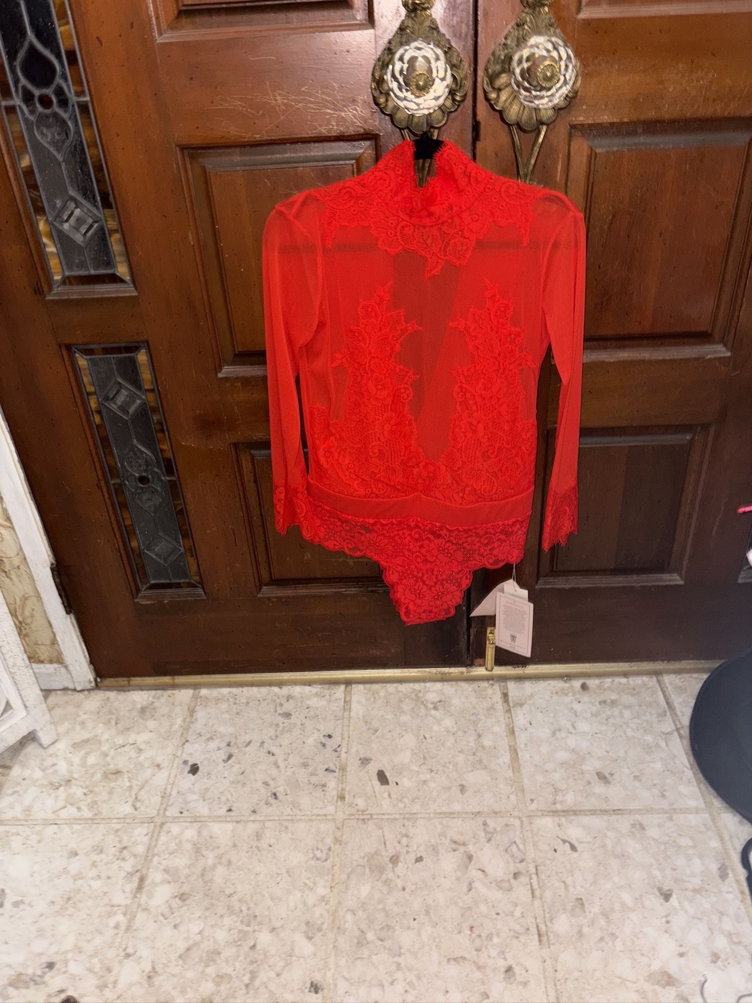 New Gorgeous Red Bodysuit With Bow Sz Large Reversible Bodysuit