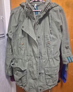 Olive Green Military Utility Jacket with Hood size M by w illow&clay