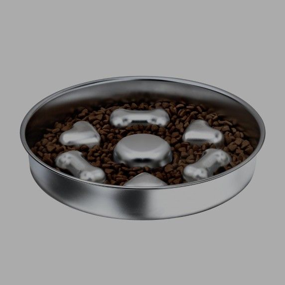 Slow Feeder Dog Bowls, Non-Slip Metal Dog Food Bowls, 304 Stainless Steel Dog Water Bowl, Double-Sided Heart And Bones Design Dog Slow Feeder Bowl For