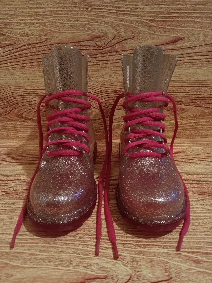 size 13/1 Kids Girls Clear Glitter Rain Boots 
