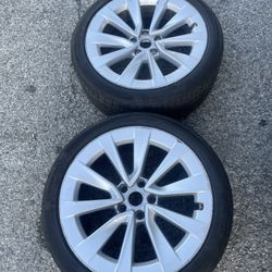2 - 235/40r19 5x114.3 5x4.5 Tesla Model 3 Y Rims Wheels With Tires Sensors 2022 DOT Good Treads
