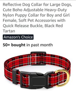 New Red Tartan Large Dog Collar